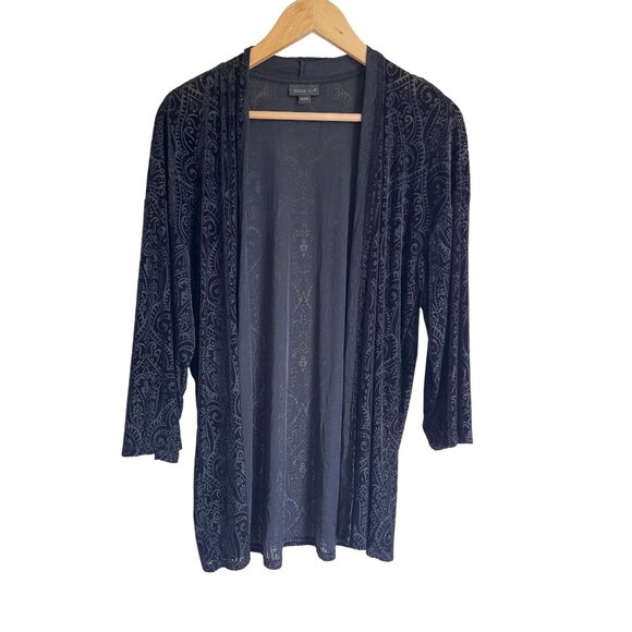 J. Jill Wearever Collection Black Velvet Burnout Floral Topper Cardigan Long Sle - Picture 1 of 6